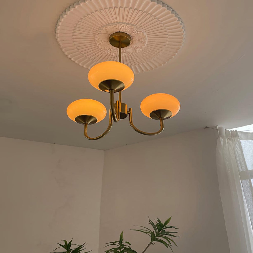 Lustre moderne Jonas en Fer, Métal, Verre Cuivre et crème