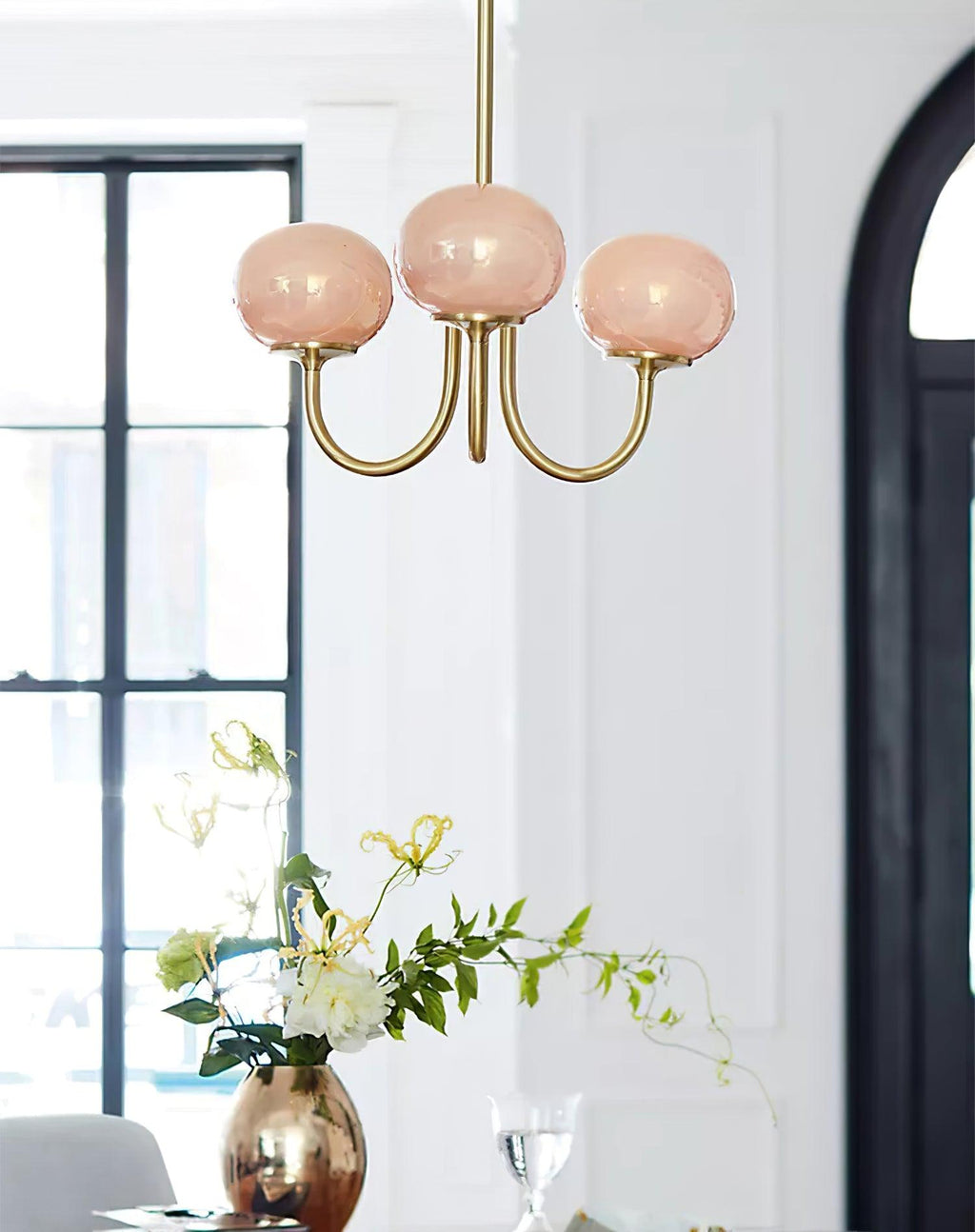Lustre moderne Jonas en Fer, Métal, Verre Cuivre et blanc
