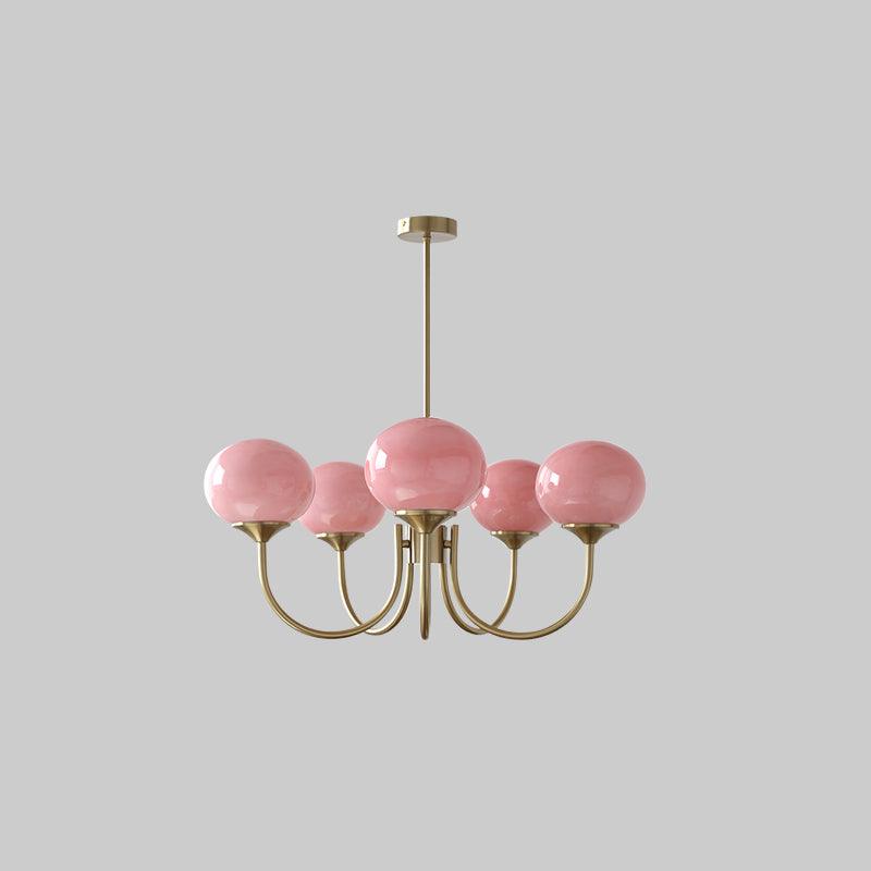 Jonas Modern Chandelier in Iron, Metal & Glass – Copper & Pink