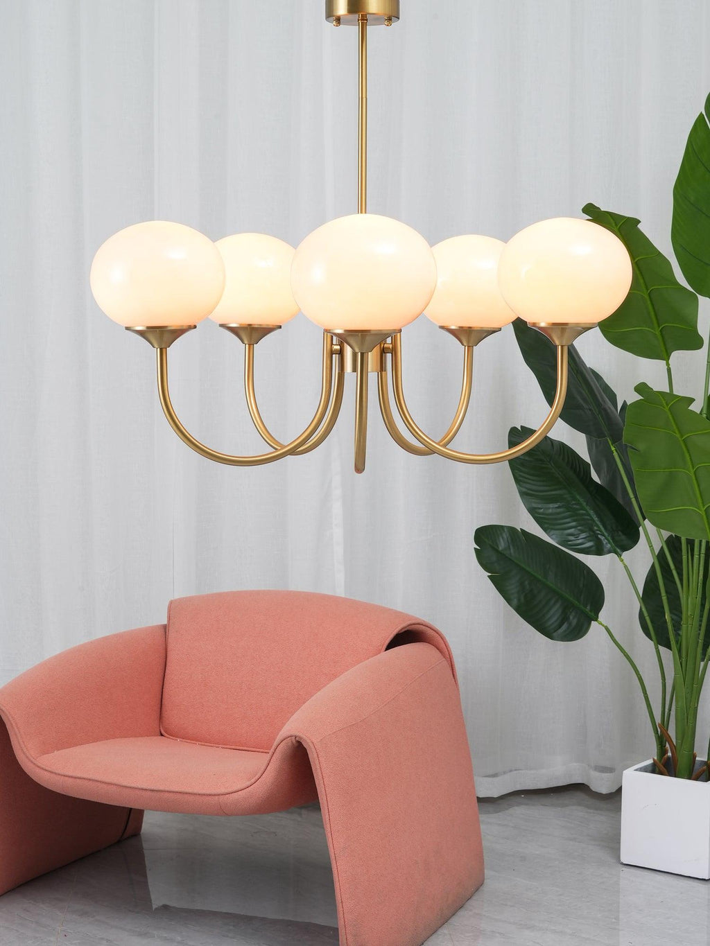 Lustre moderne Jonas en Fer, Métal, Verre Cuivre et blanc