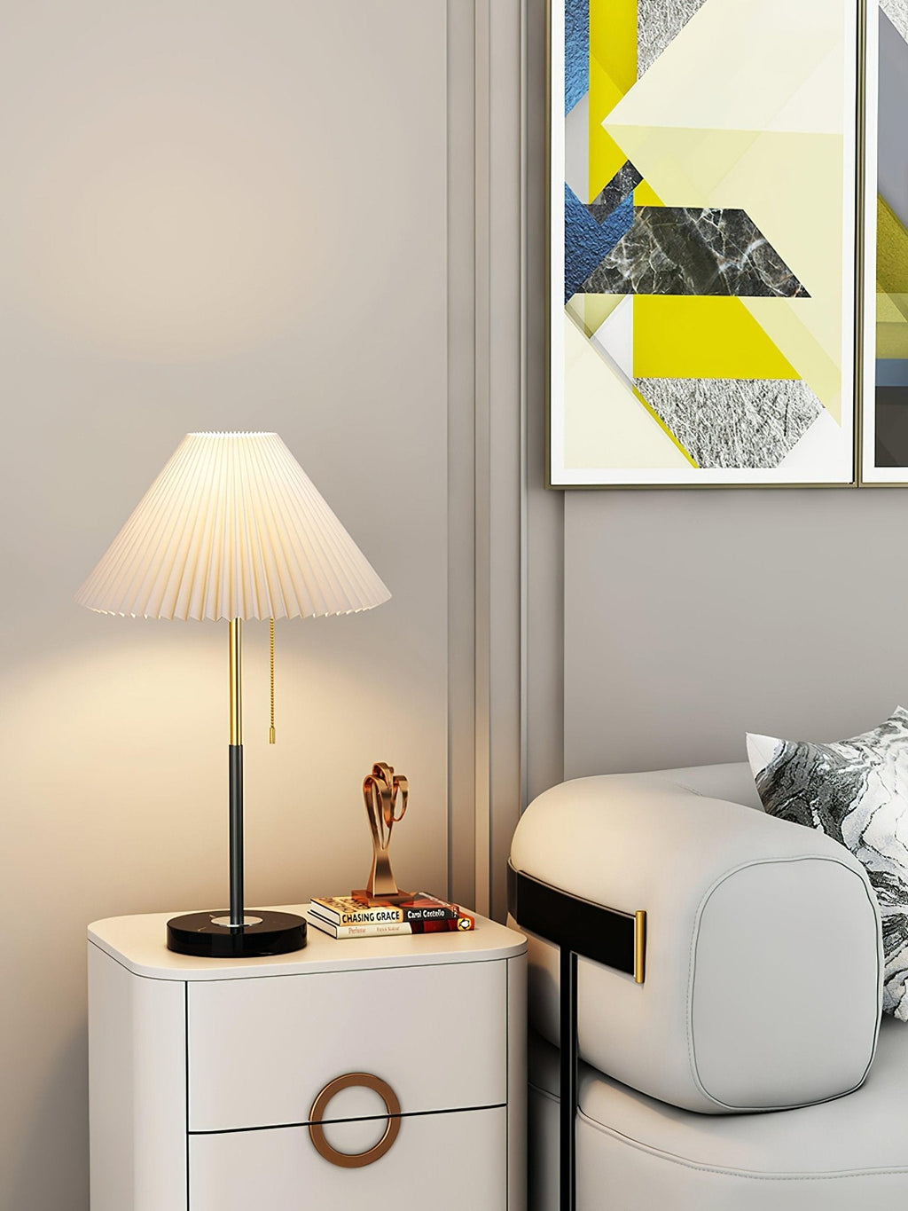 Lampe à poser moderne Hamish en Marbre, Fer, Tissu Blanc