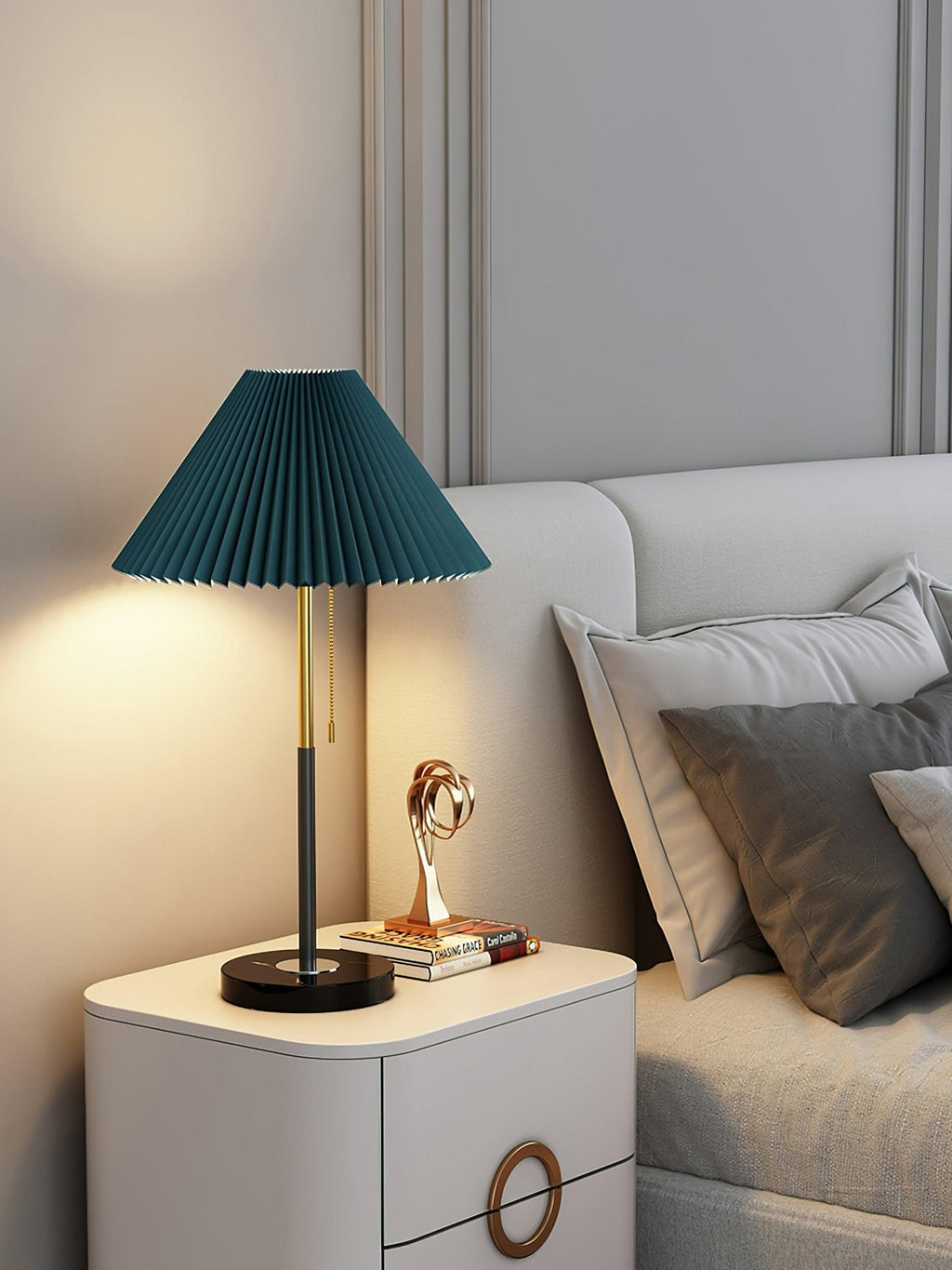 Lampe à poser moderne Hamish en Marbre, Fer, Tissu Vert