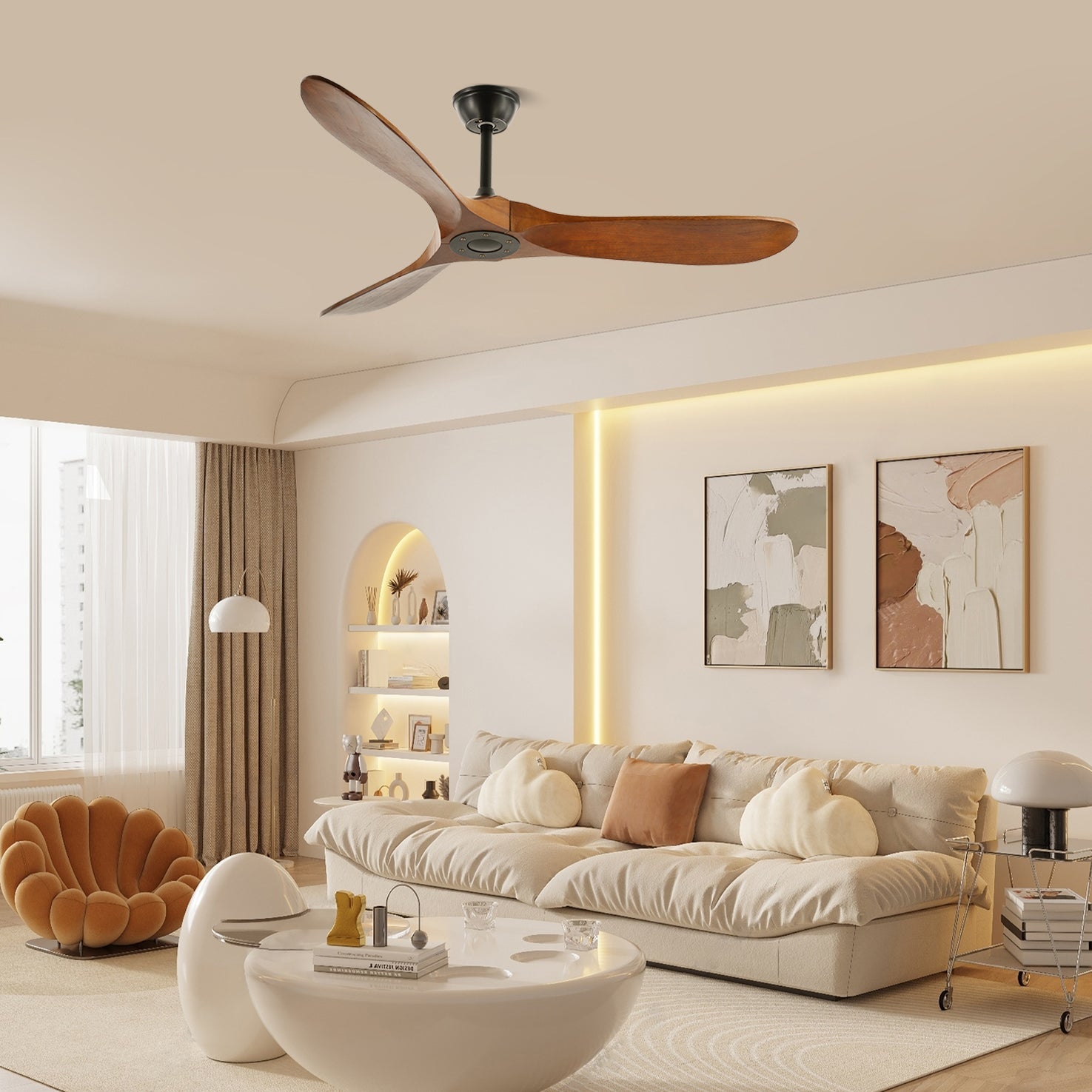 Ventilateur de plafond moderne Toke en Grain bois noyer et noir