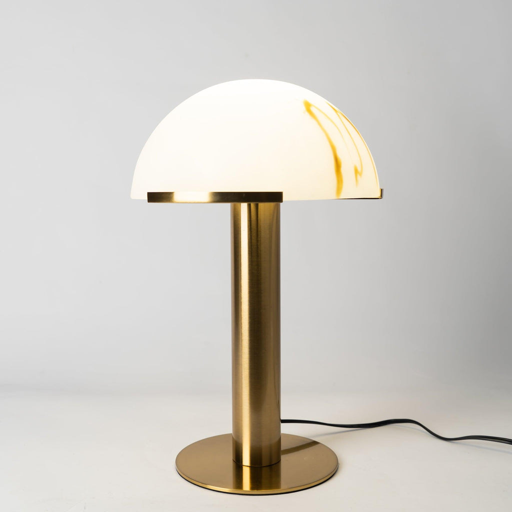 Lampe à poser moderne Grettir en Albâtre Or et blanc verre