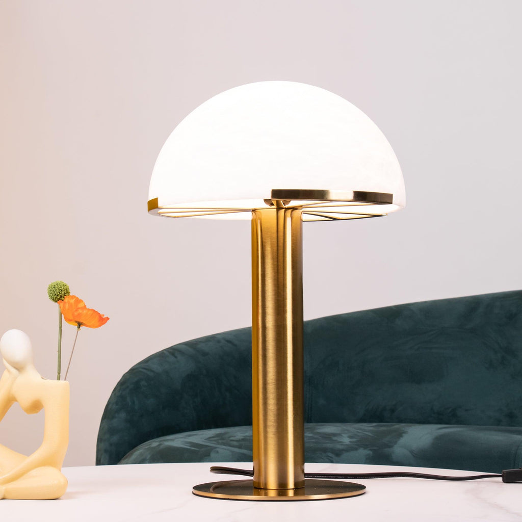 Lampe à poser moderne Grettir en Albâtre Or et blanc verre