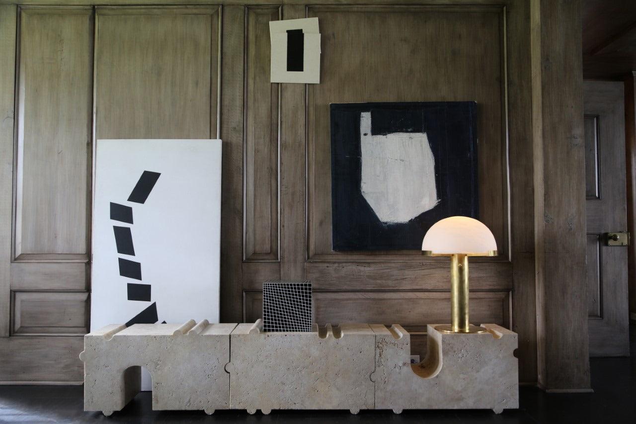 Lampe à poser moderne Grettir en Albâtre Noir et blanc verre