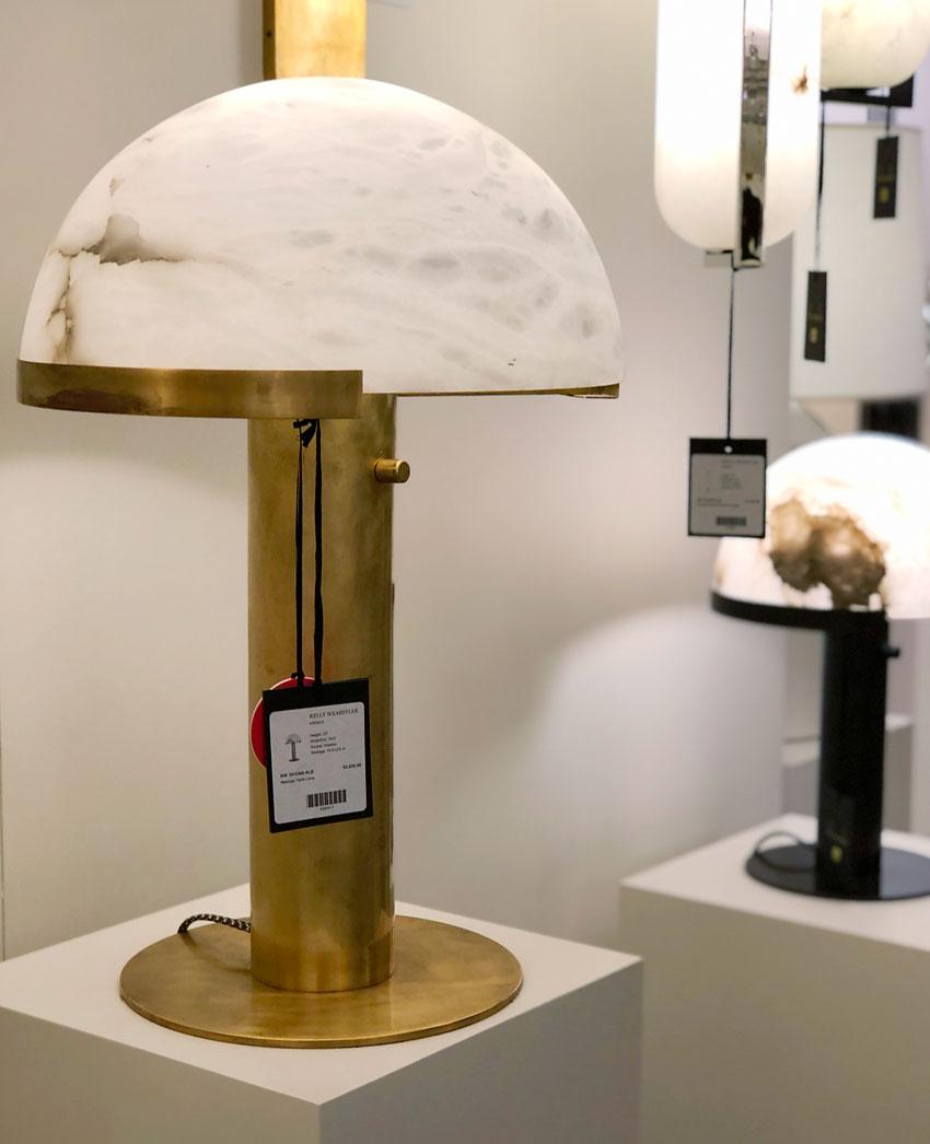 Lampe à poser moderne Grettir en Albâtre Or et blanc verre