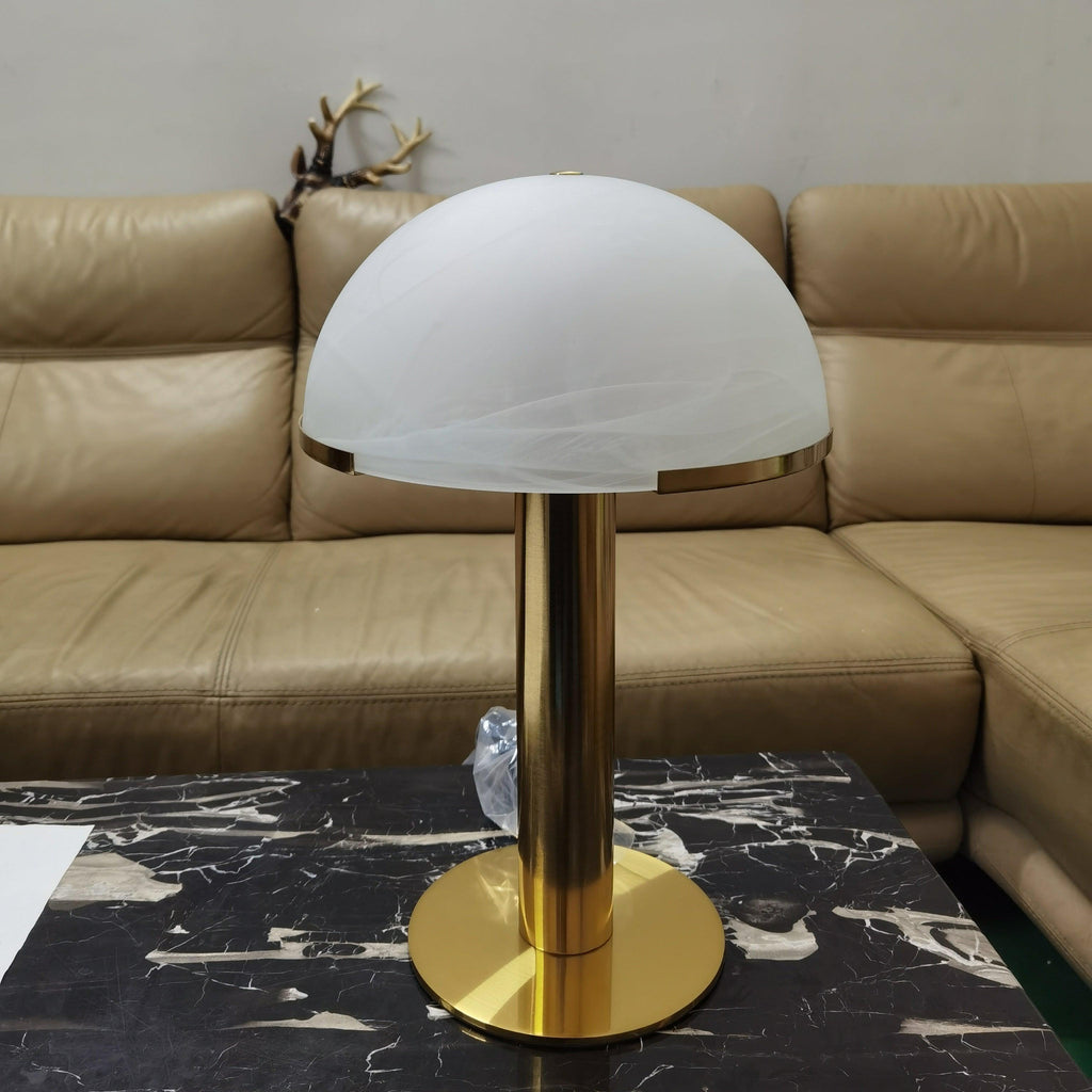 Lampe à poser moderne Grettir en Albâtre Or et blanc verre