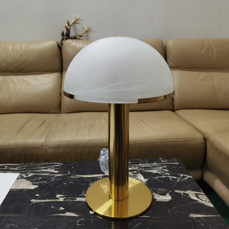 Lampe à poser moderne Grettir en Albâtre Or et blanc verre