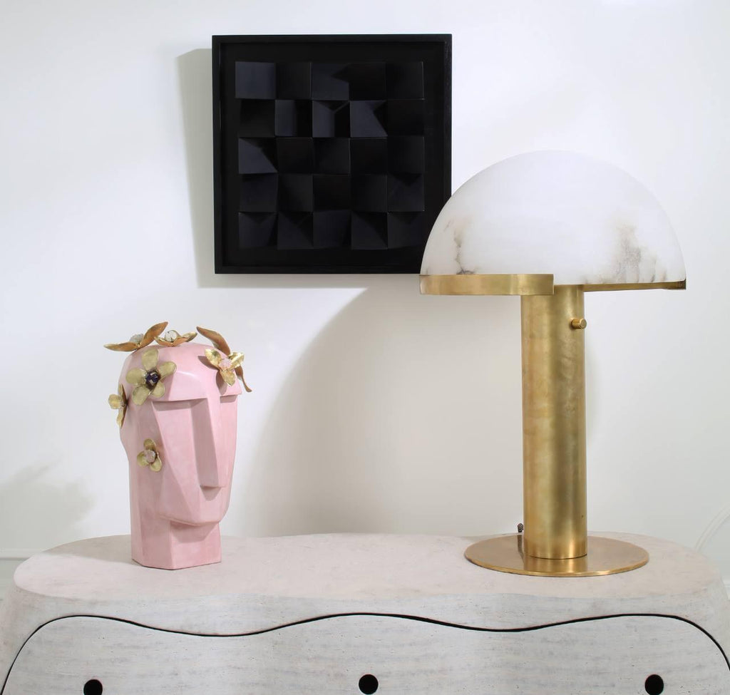 Lampe à poser moderne Grettir en Noir et albâtre blanc