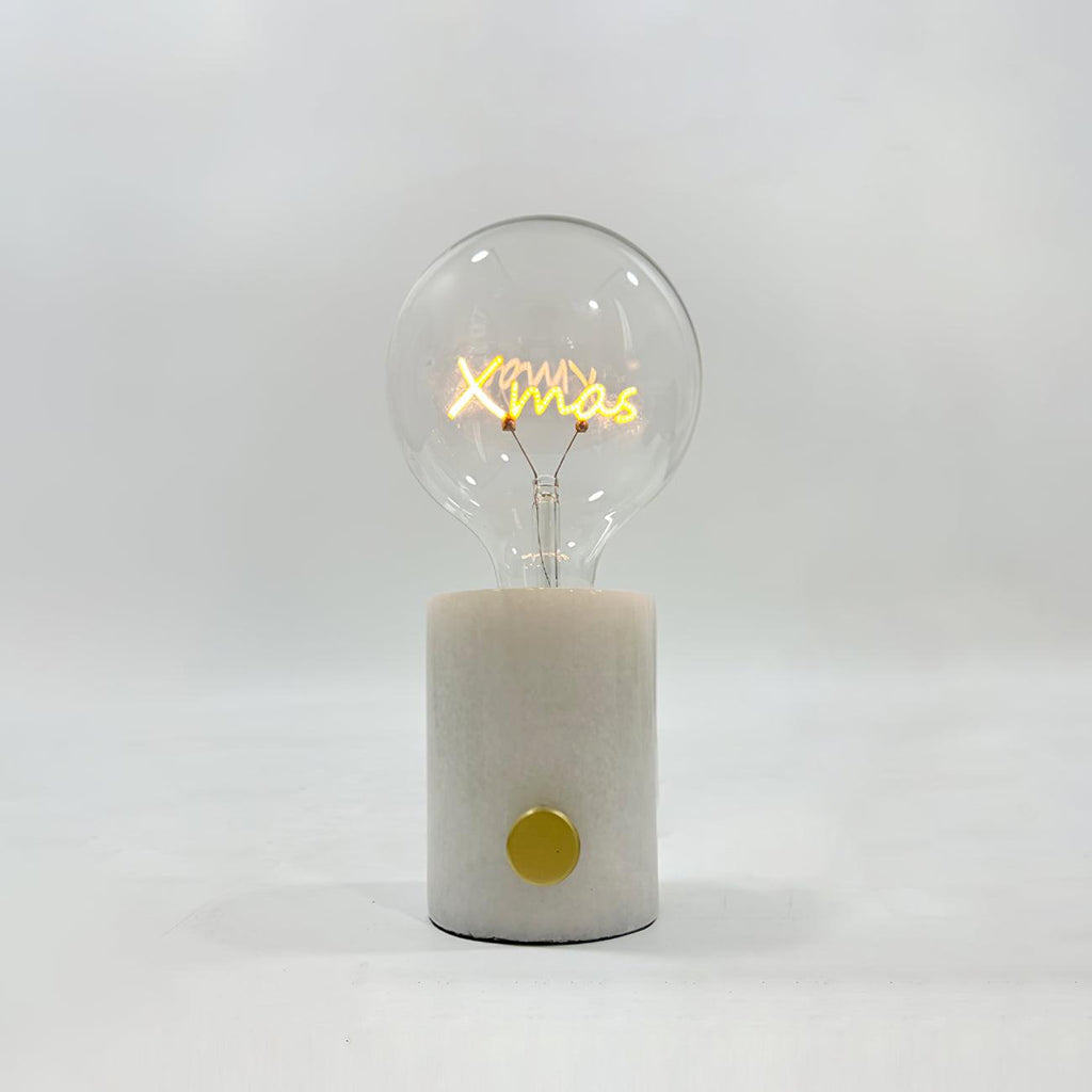 Lampe à poser moderne Cyric en Blanc marbre et transparent