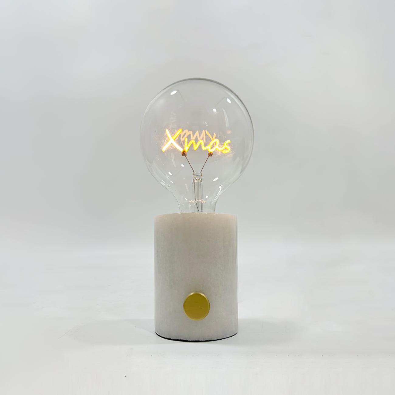 Lampe à poser moderne Cyric en Blanc marbre et transparent