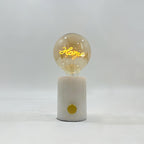 Lampe à poser moderne Cyric en Blanc marbre et Cognac