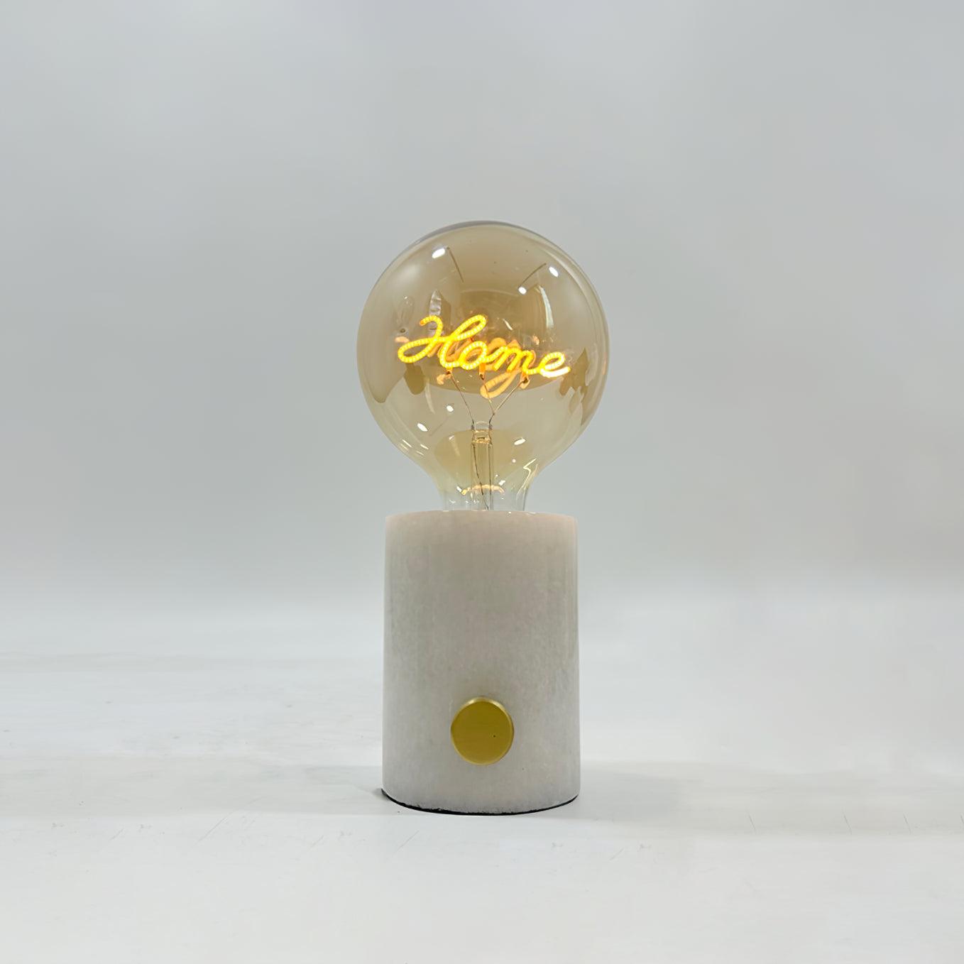 Lampe à poser moderne Cyric en Blanc marbre et Cognac