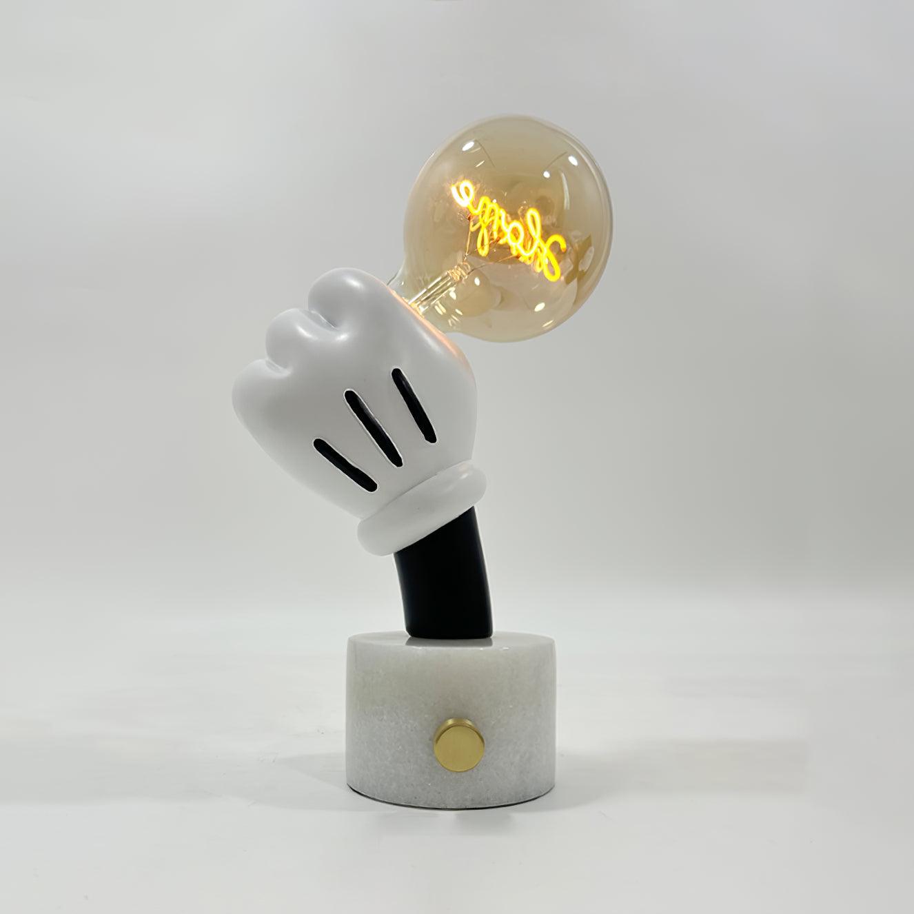 Lampe à poser moderne Cyric en Blanc marbre et Cognac