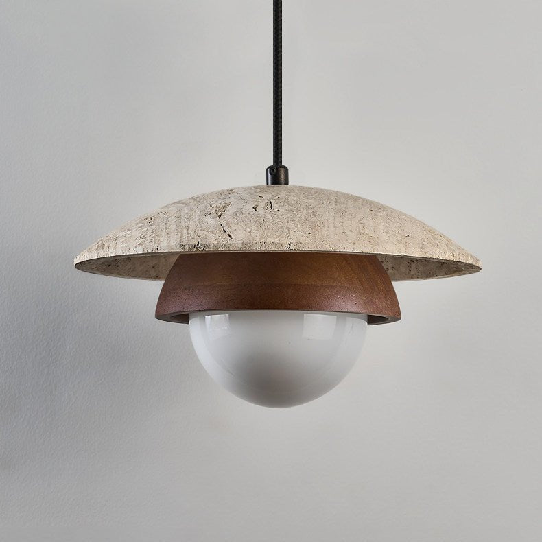 Suspension moderne Albert en Travertin jaune et noyer