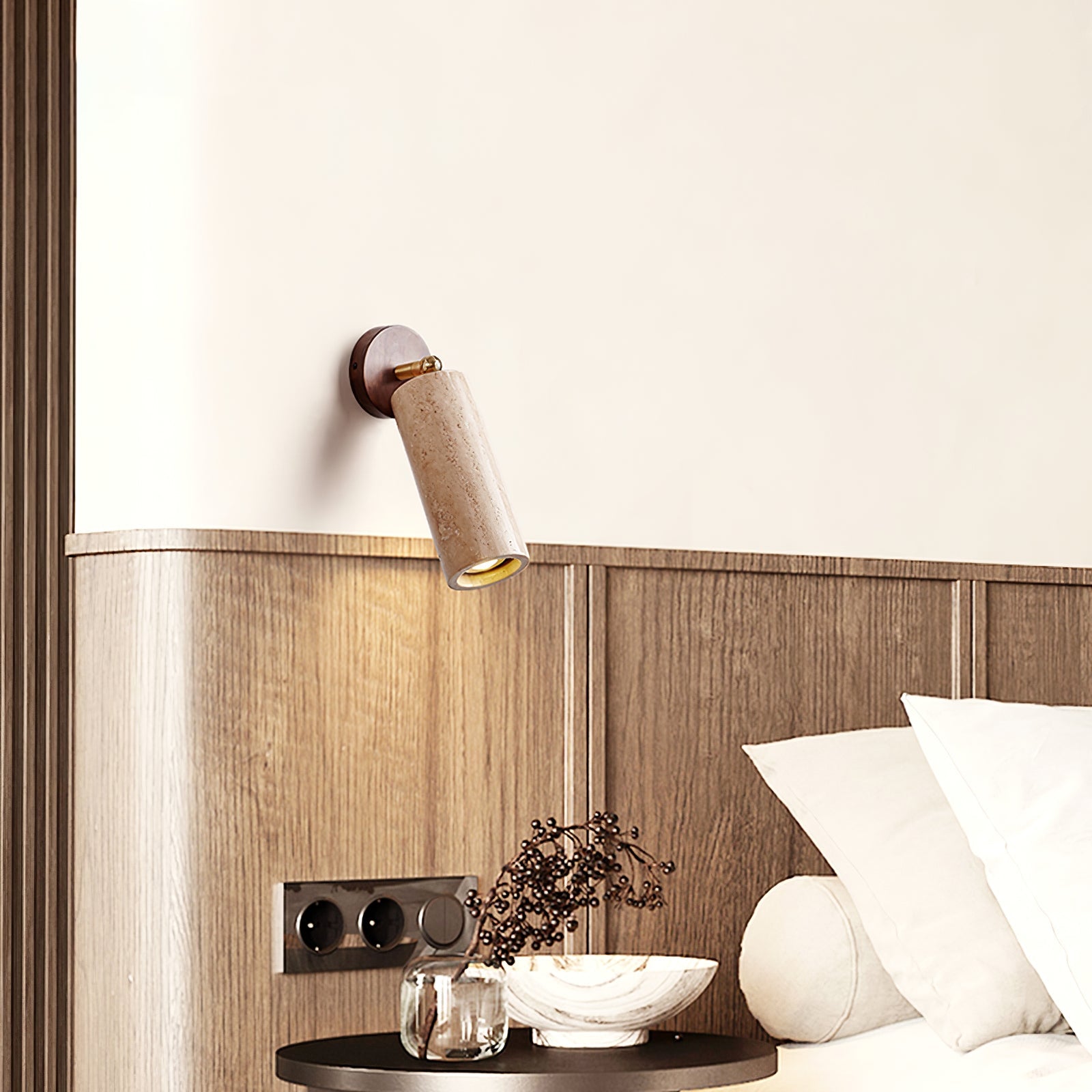 Applique murale moderne Albert en Bois et travertin jaune