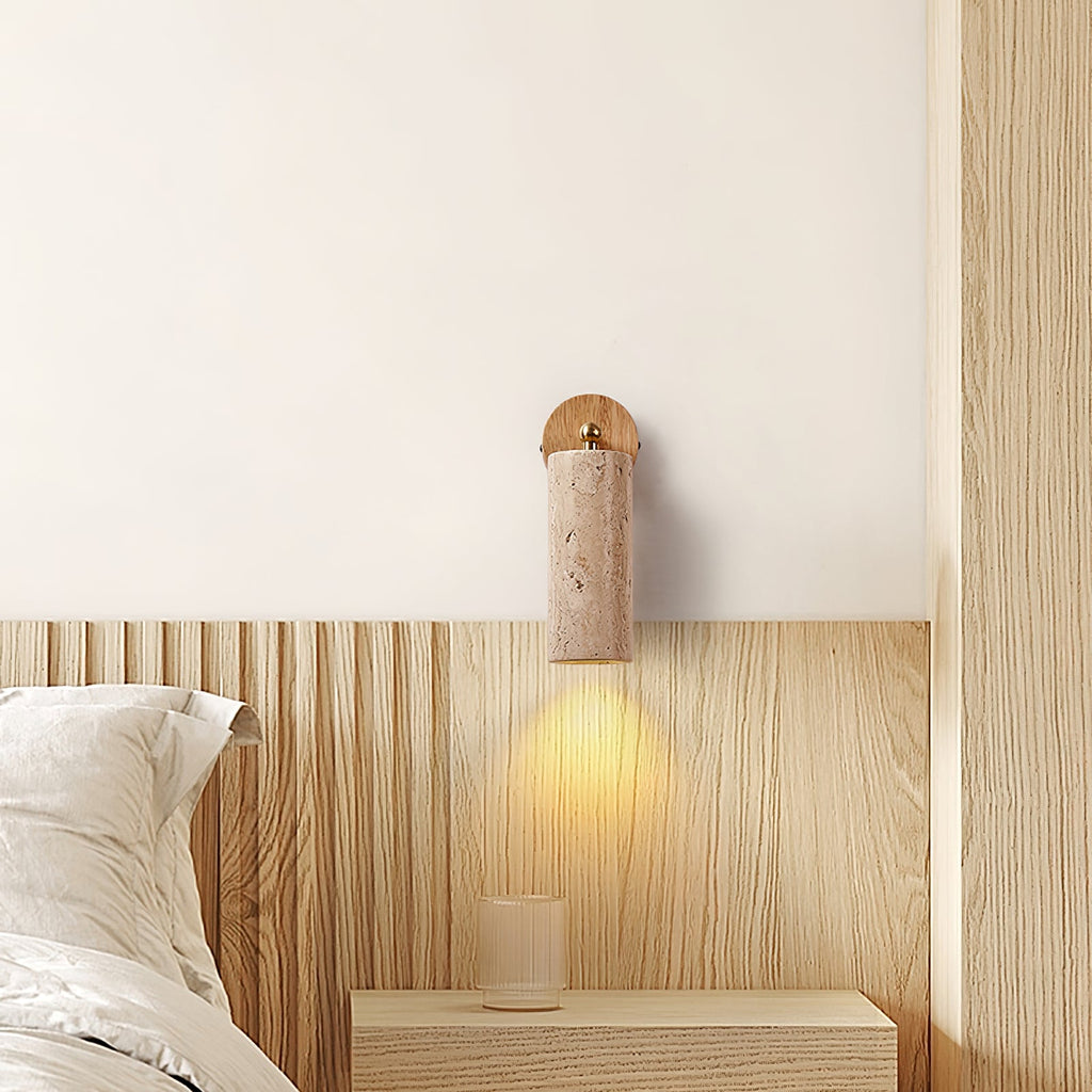 Applique murale moderne Albert en Noyer bois et travertin jaune