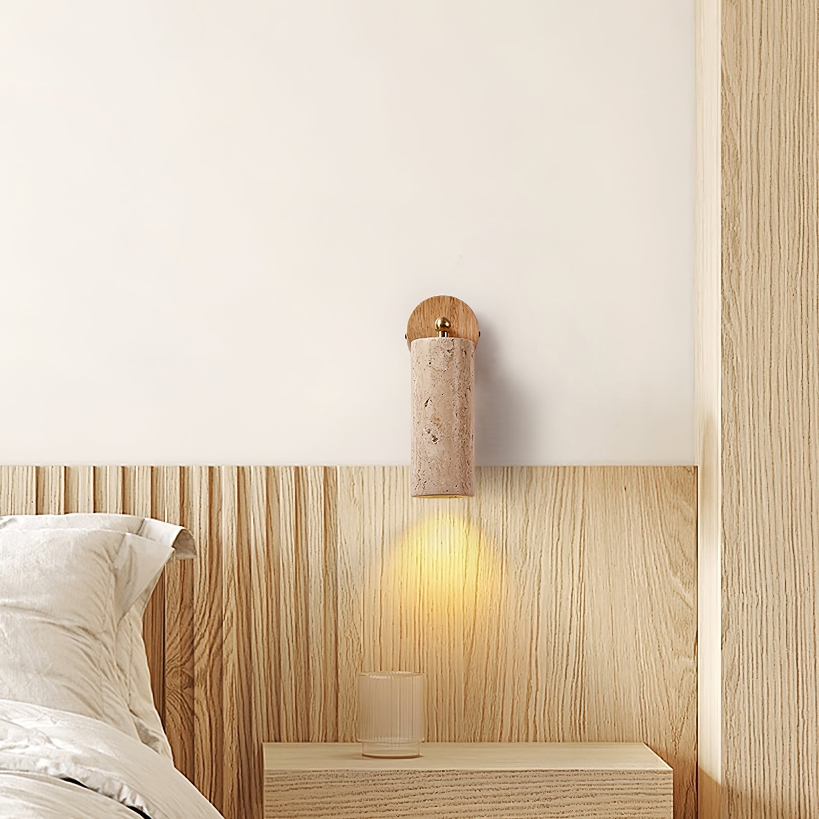 Applique murale moderne Albert en Bois et travertin jaune