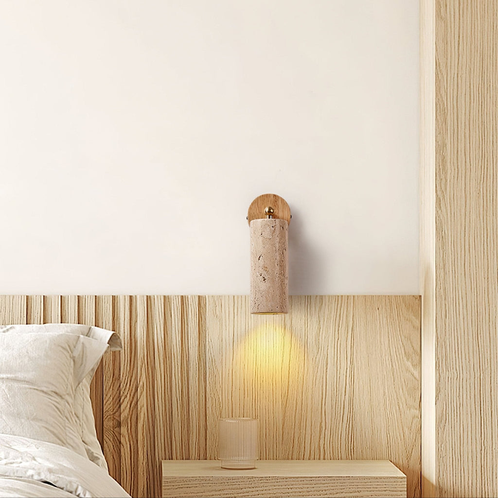 Applique murale moderne Albert en Noyer bois et travertin jaune