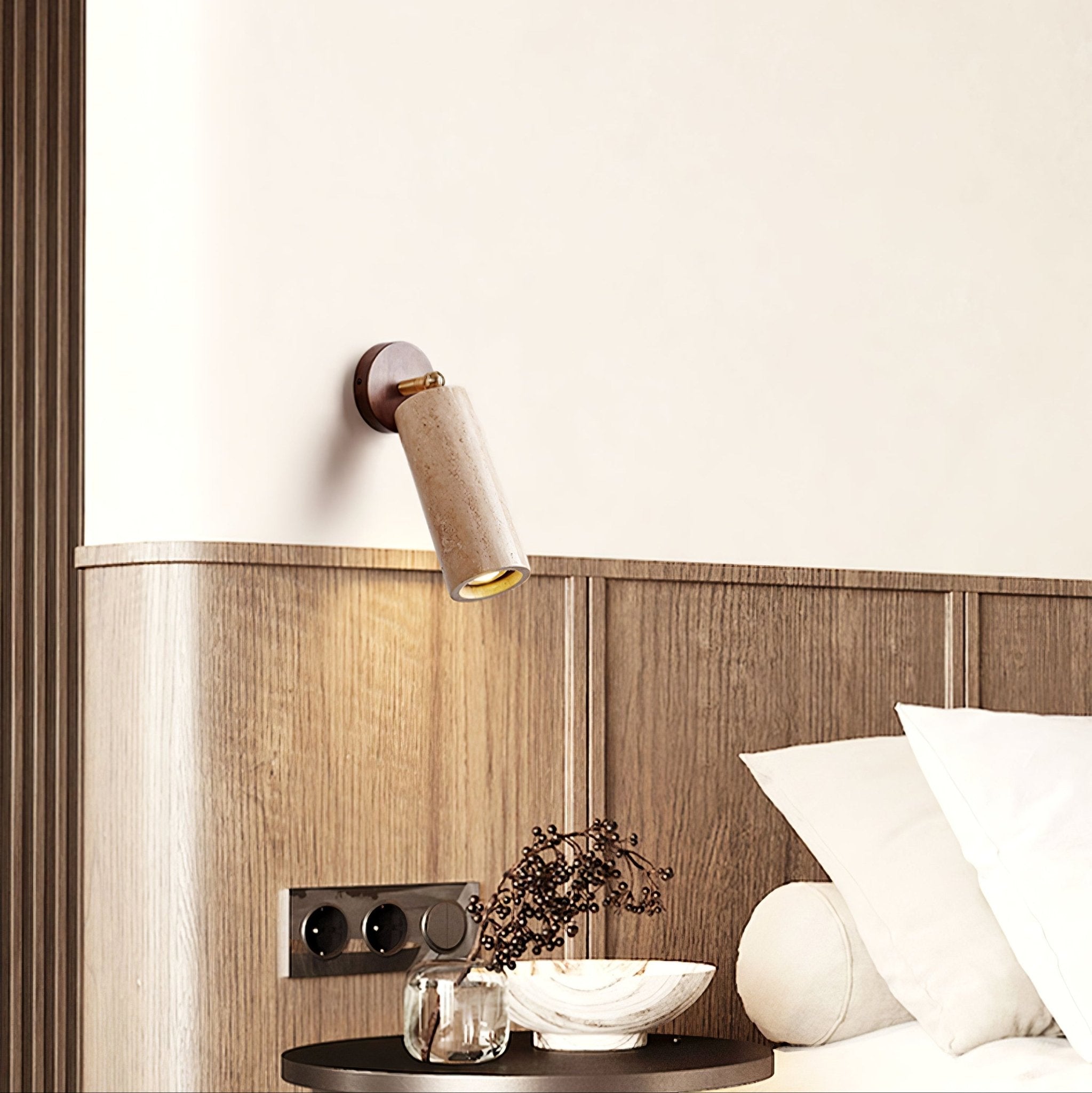 Applique murale moderne Albert en Bois et travertin jaune