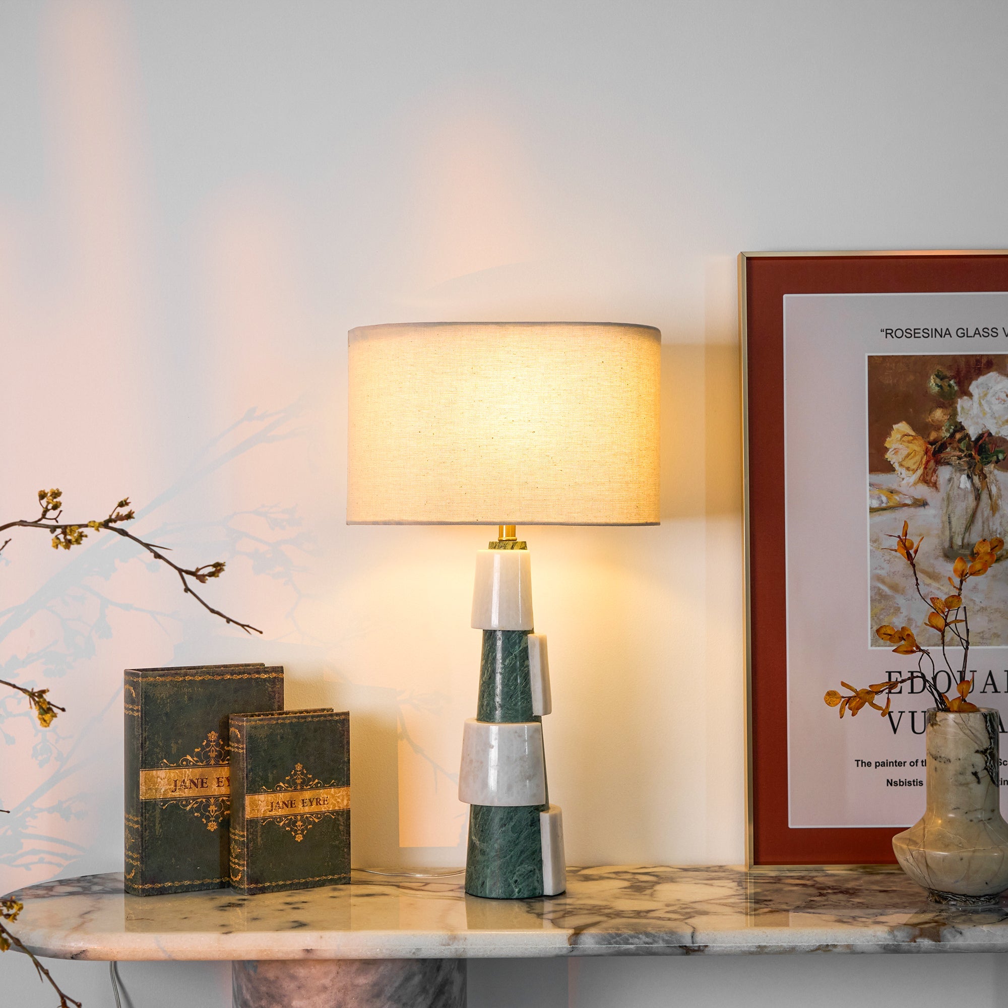 Lampe à poser moderne Dadi en Marbre Vert et blanc