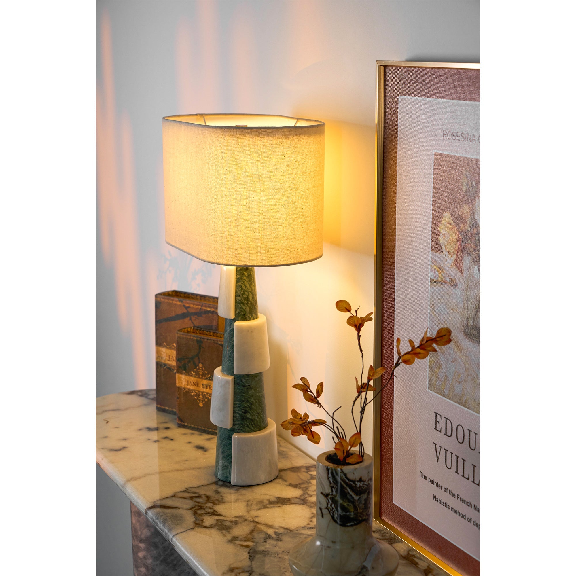 Lampe à poser moderne Dadi en Marbre Vert et blanc