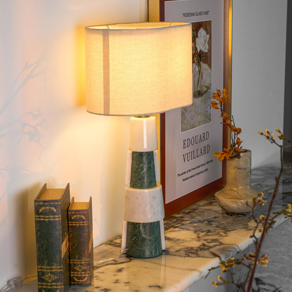 Lampe à poser moderne Dadi en Marbre Vert et blanc