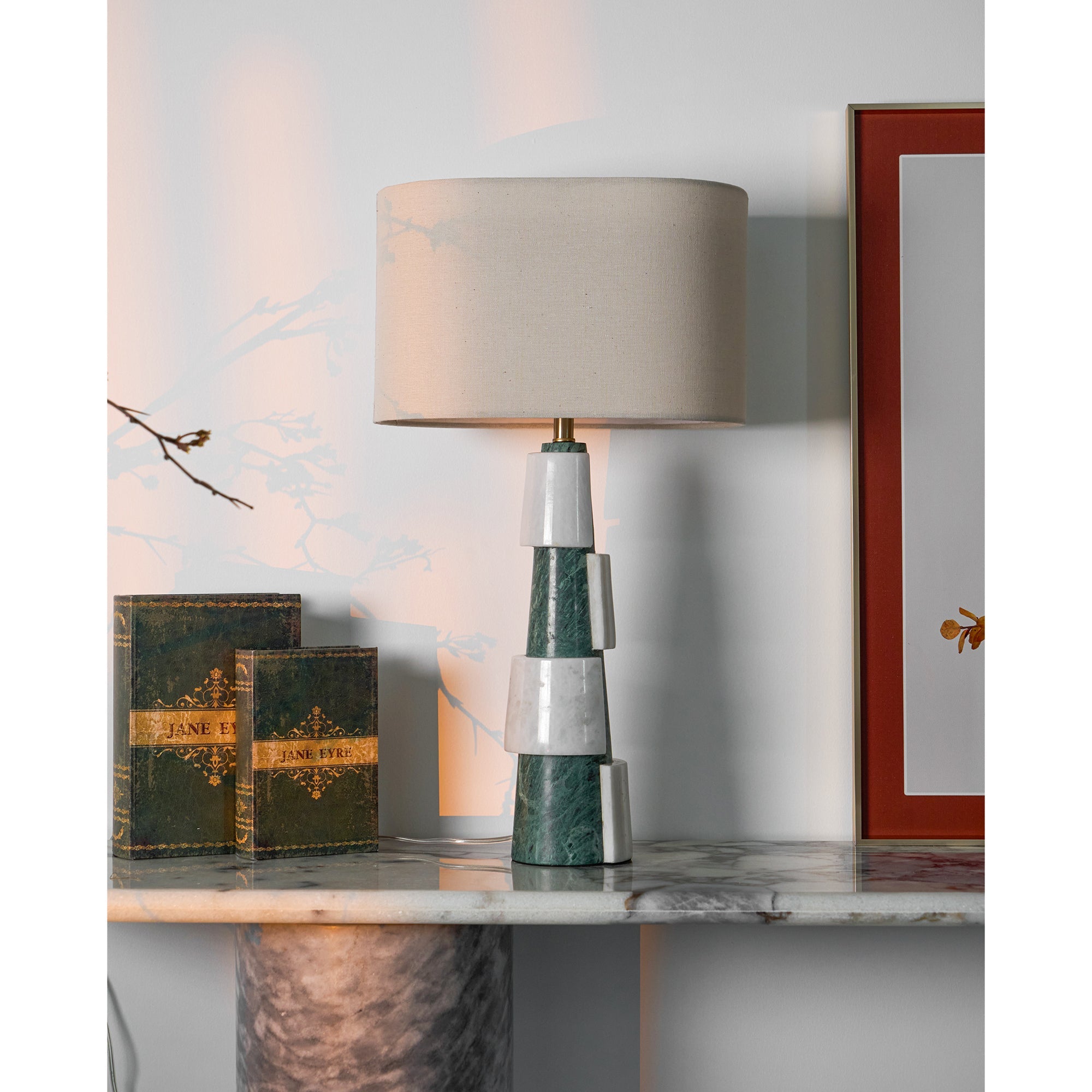 Lampe à poser moderne Dadi en Marbre Vert et blanc