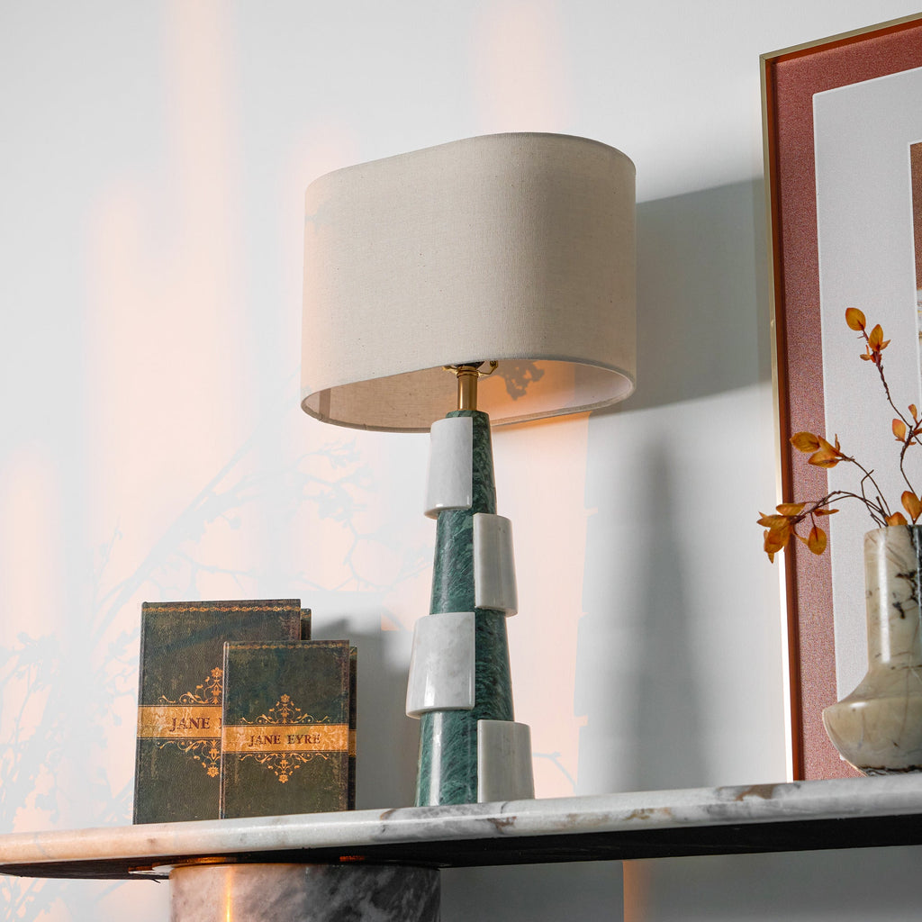 Lampe à poser moderne Dadi en Marbre Vert et blanc
