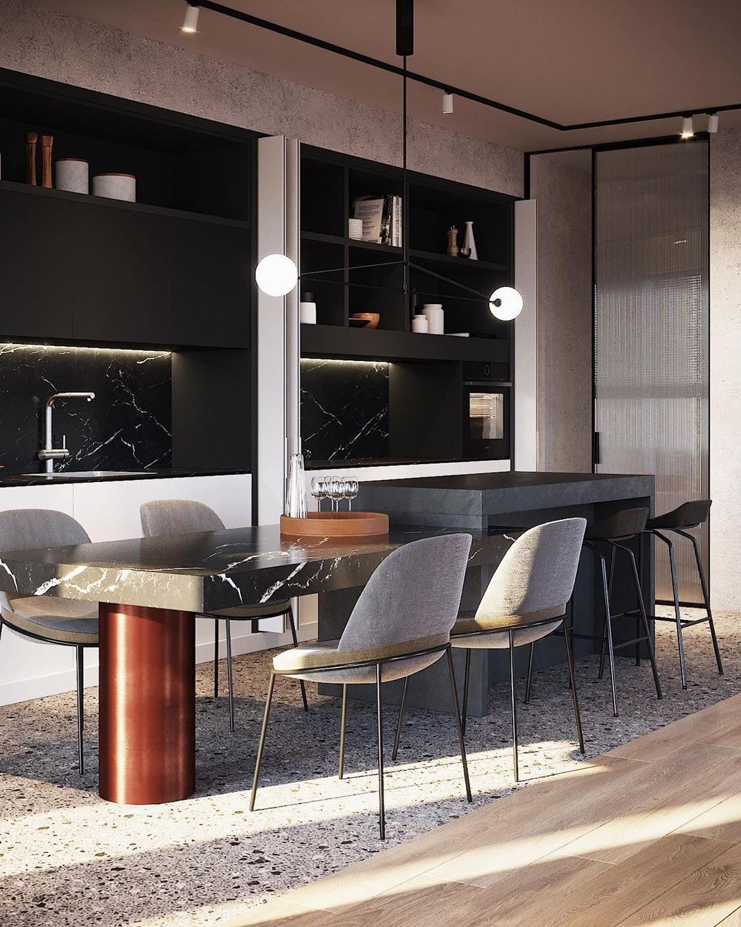 Lustre moderne Todd en Métal, Fer, Acier, Verre Doré