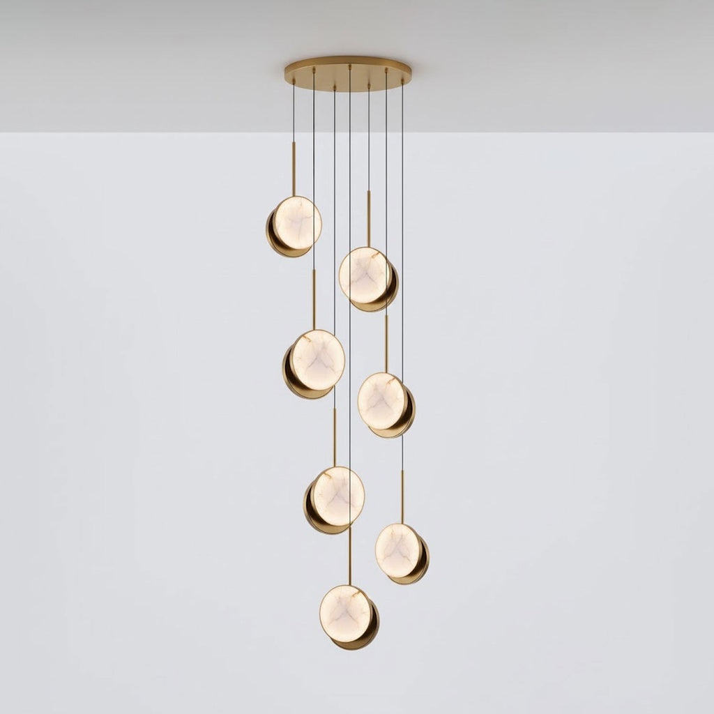 Suspension moderne Maddox en Albâtre Laiton et blanc