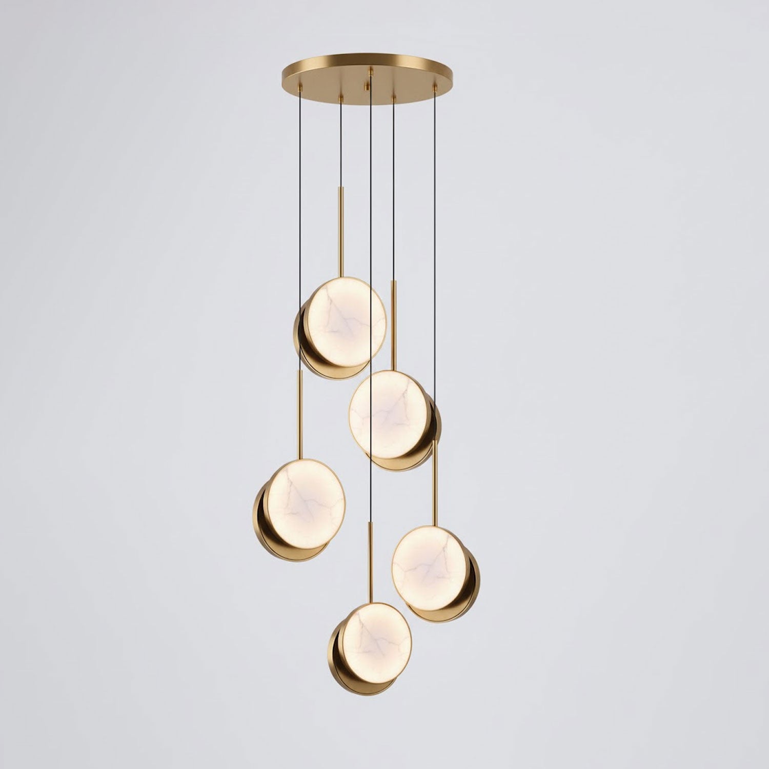 Suspension moderne Maddox en Albâtre Laiton et blanc