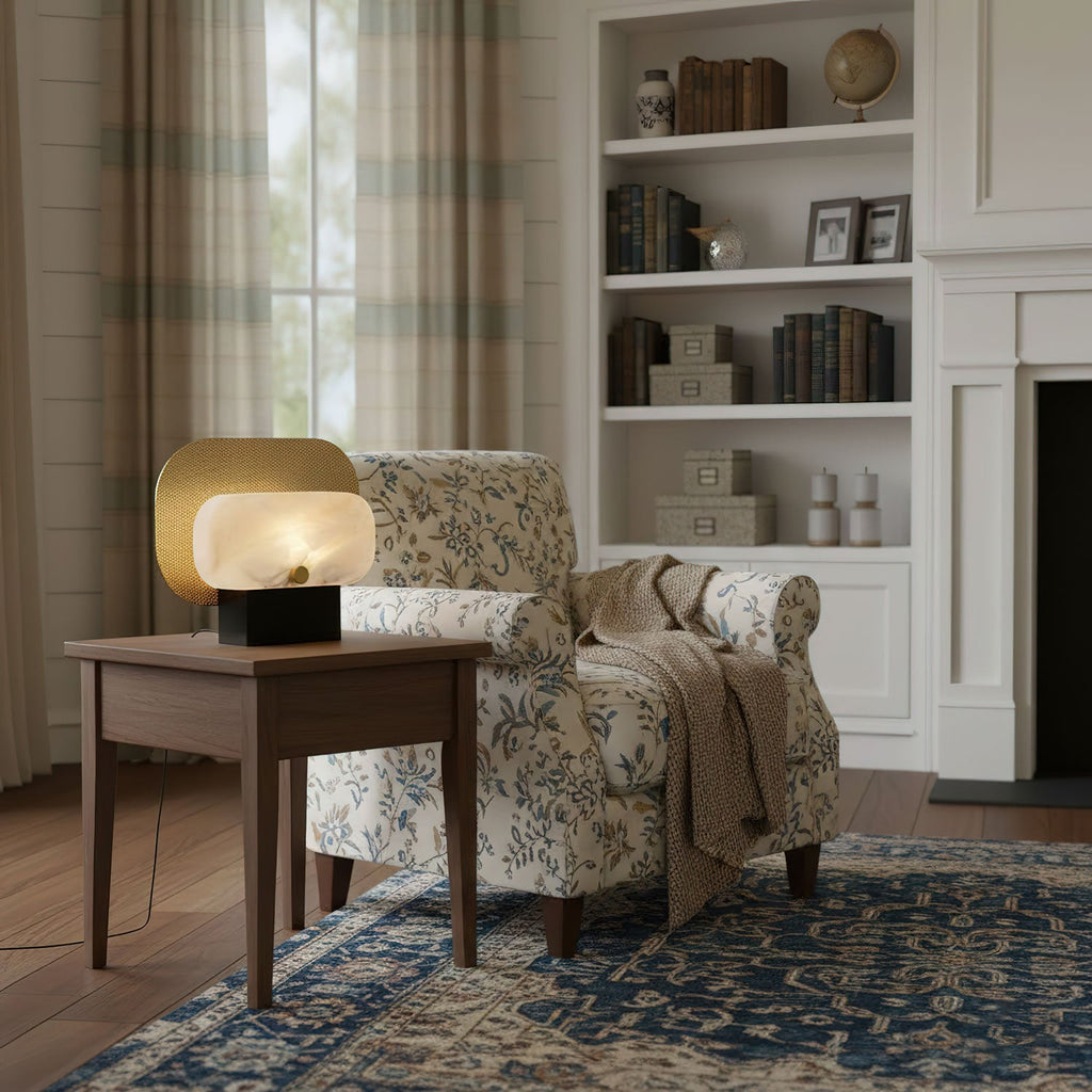 Lampe à poser moderne Gideon en Albâtre Doré et blanc et doré