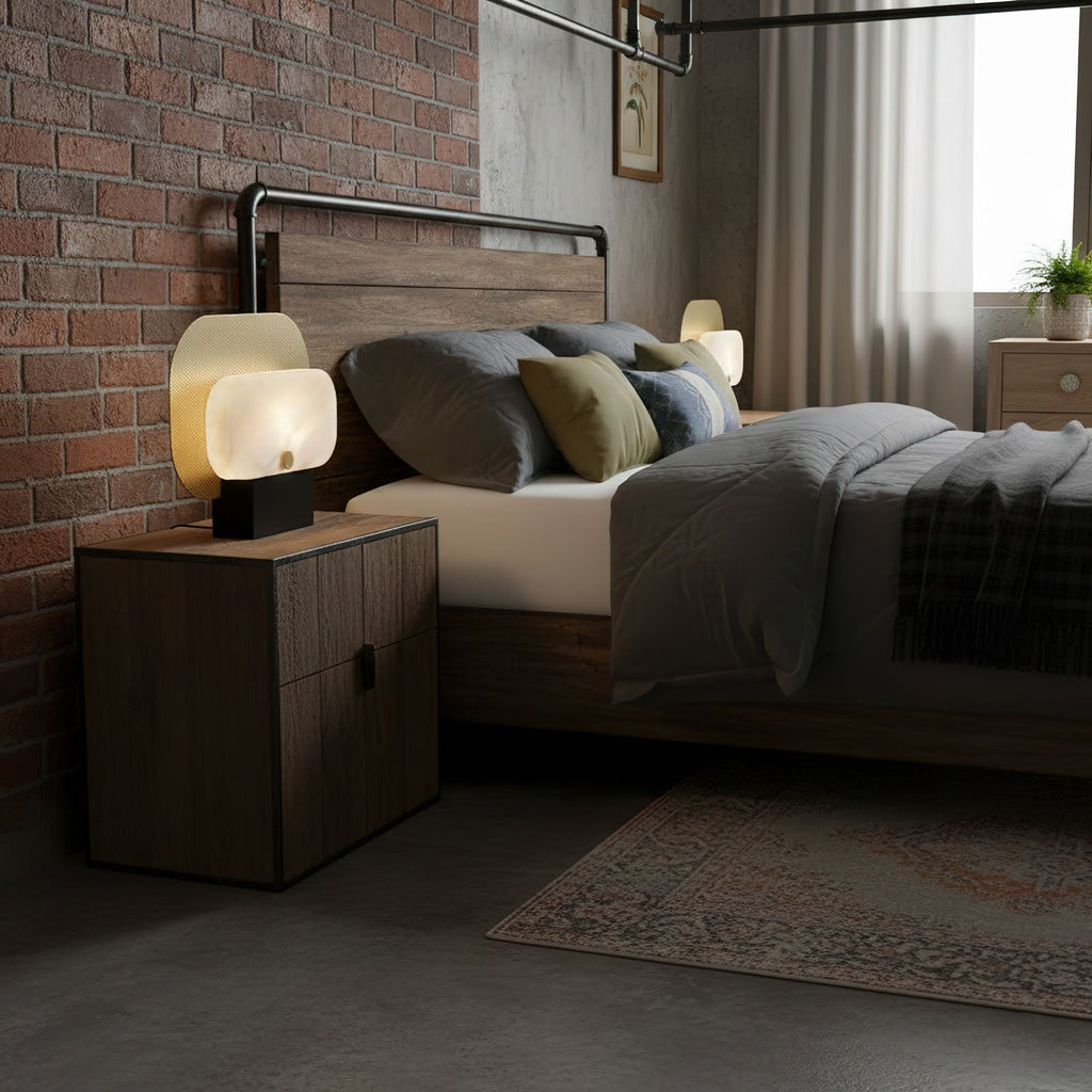 Lampe à poser moderne Gideon en Albâtre Doré et blanc et doré