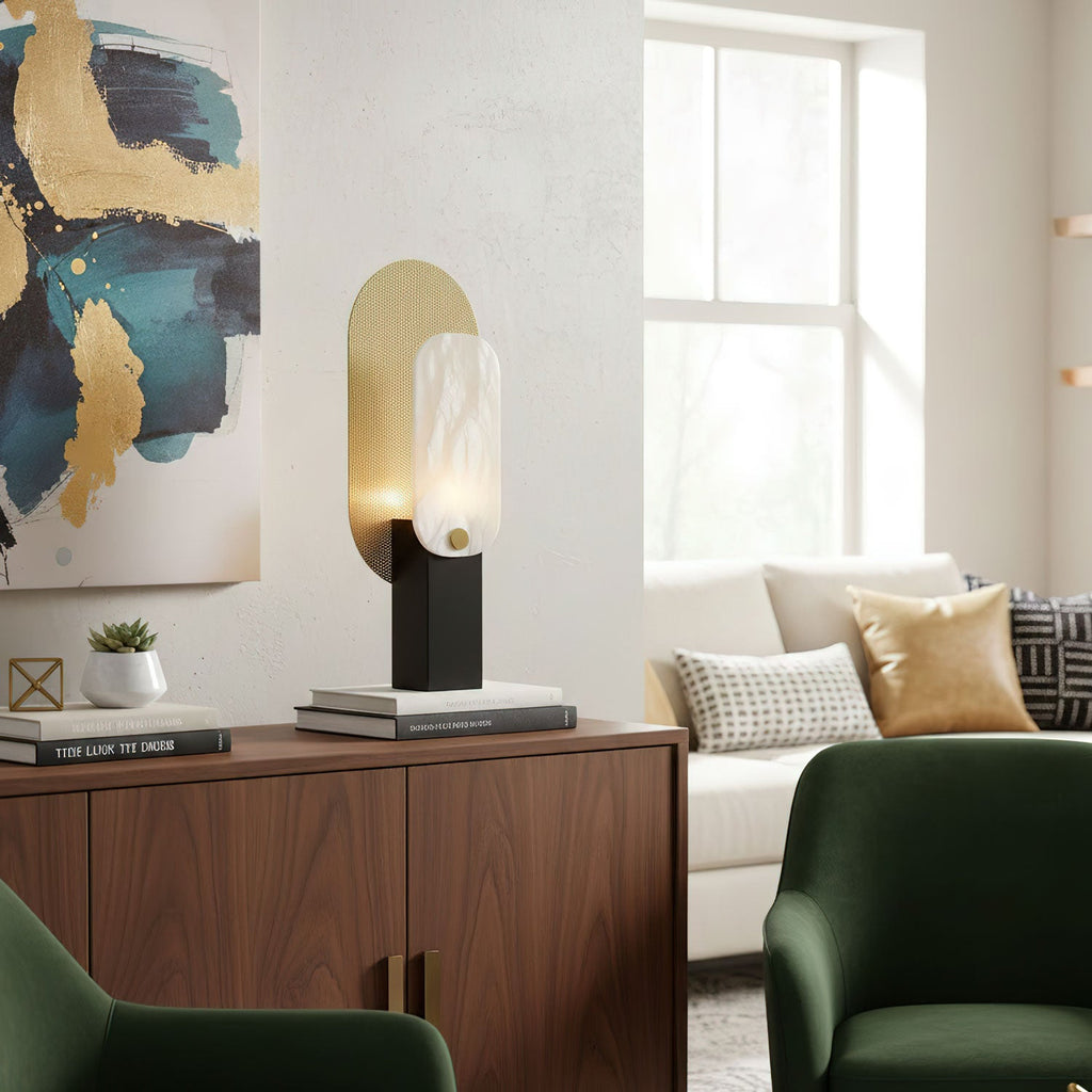 Lampe à poser moderne Gideon en Albâtre Doré et blanc et doré