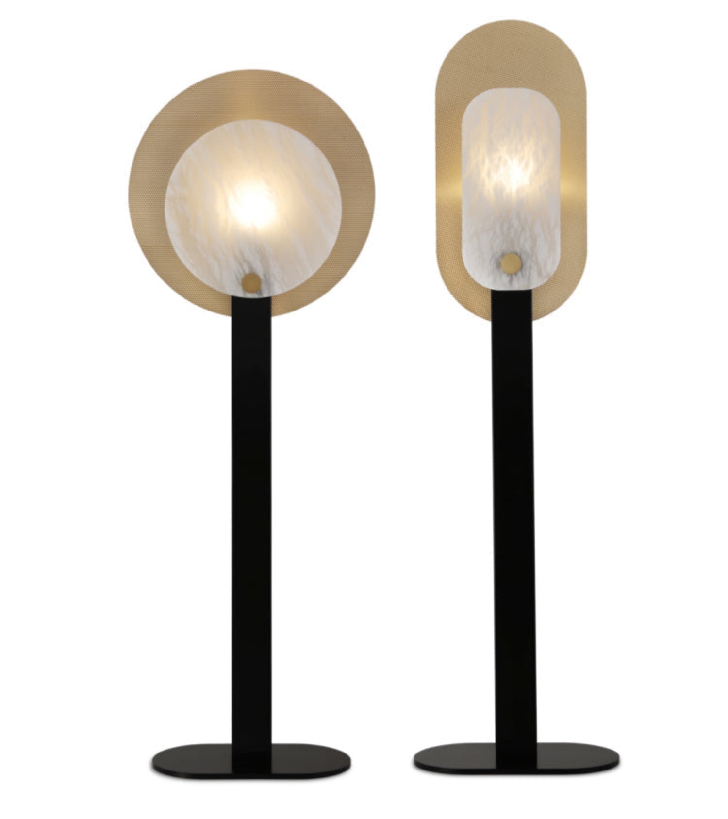 Lampadaire moderne Gideon en Albâtre Noir et blanc et doré