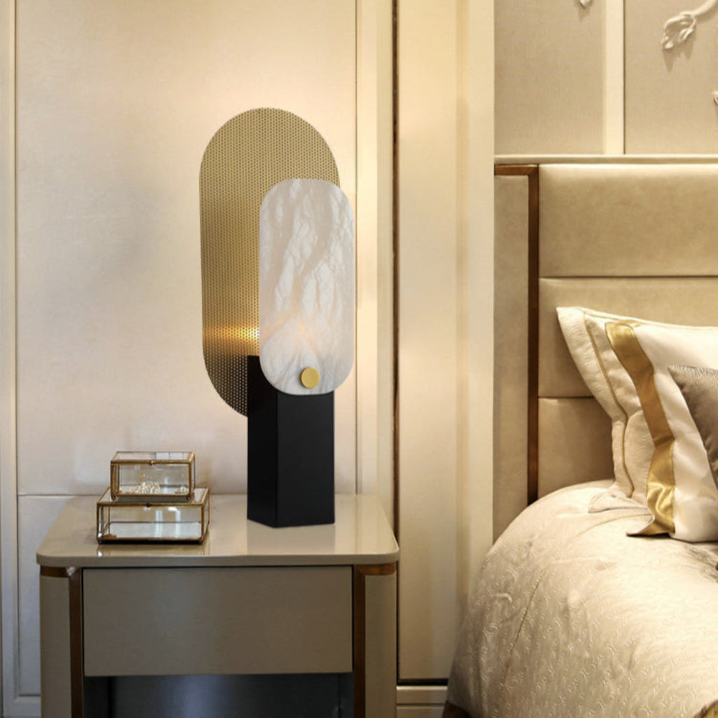Lampe à poser moderne Gideon en Albâtre Doré et blanc et doré