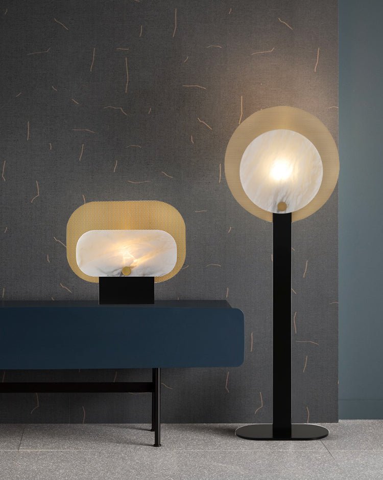 Lampe à poser moderne Gideon en Albâtre Doré et blanc et doré