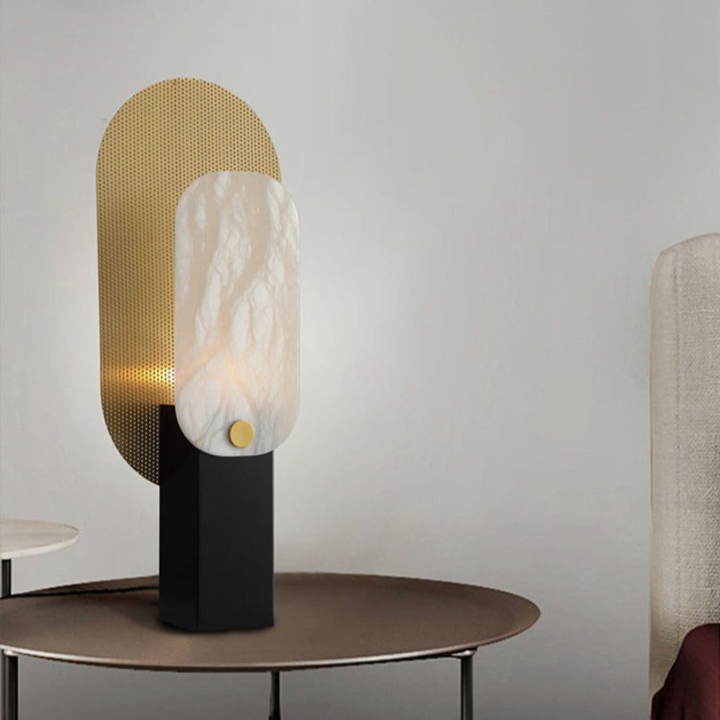 Lampe à poser moderne Gideon en Albâtre Doré et blanc et doré
