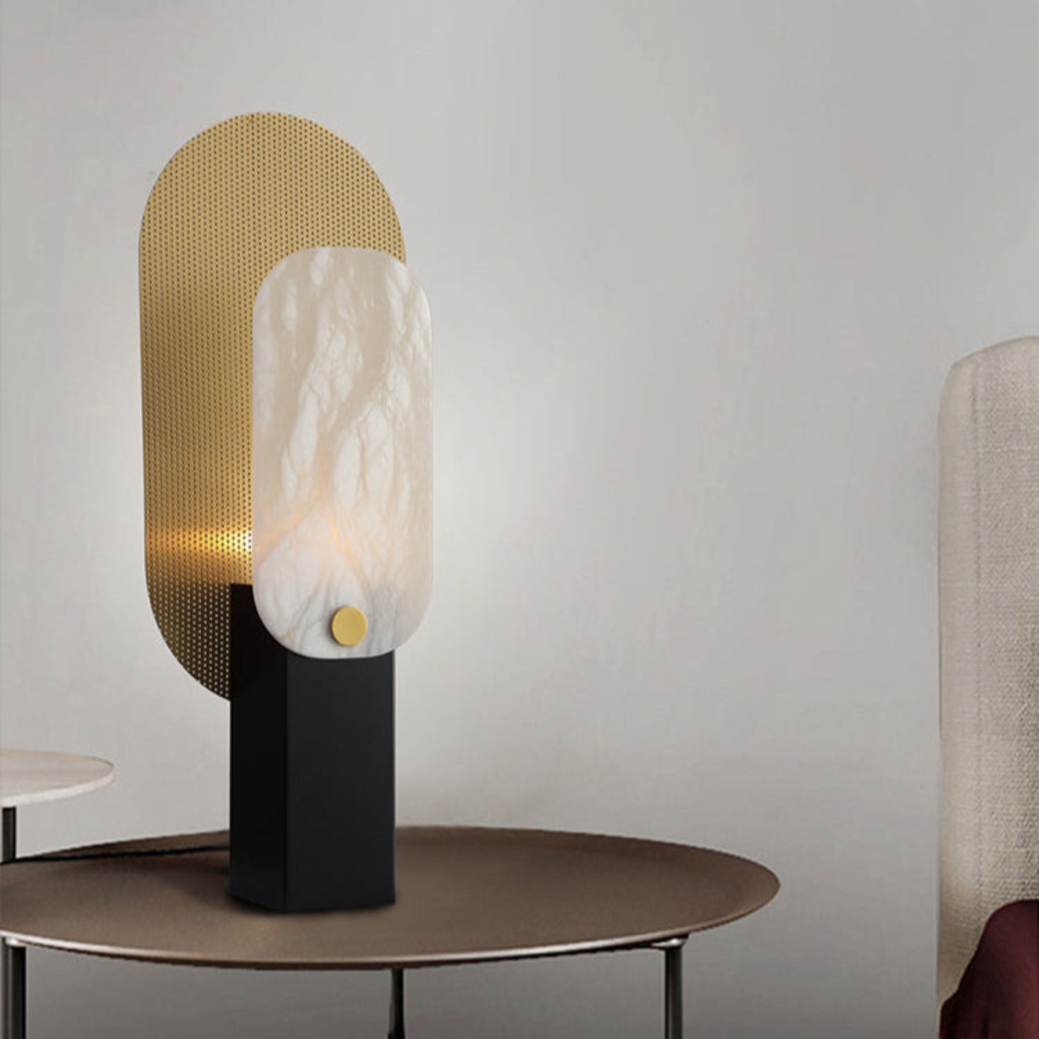 Lampe à poser moderne Gideon en Albâtre Doré et blanc et doré