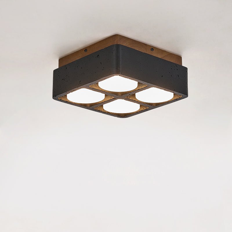Plafonnier moderne Reyn en Noyer bois et noir travertin