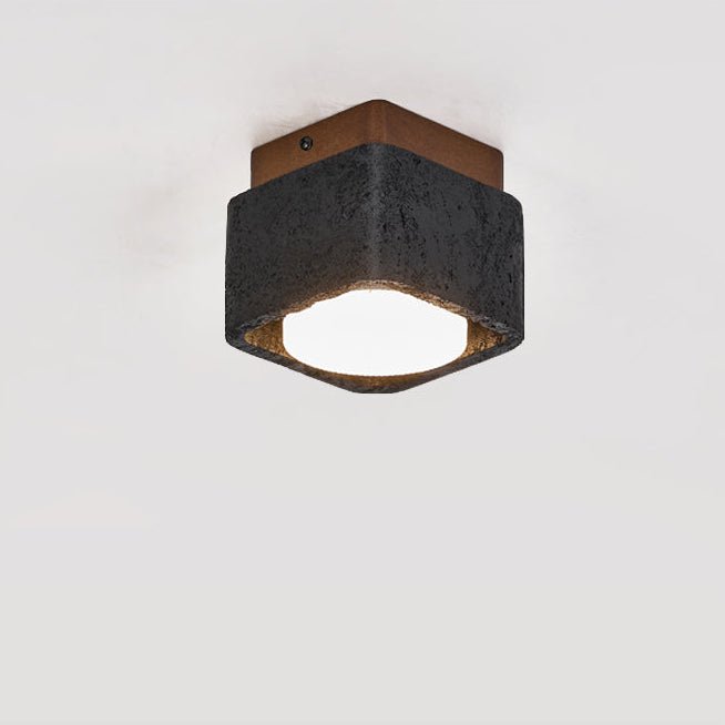 Plafonnier moderne Reyn en Noyer bois et noir travertin