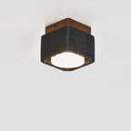 Plafonnier moderne Reyn en Noyer bois et noir travertin