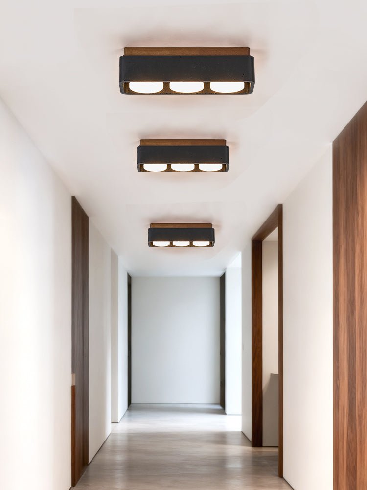 Plafonnier moderne Reyn en Noyer bois et noir travertin