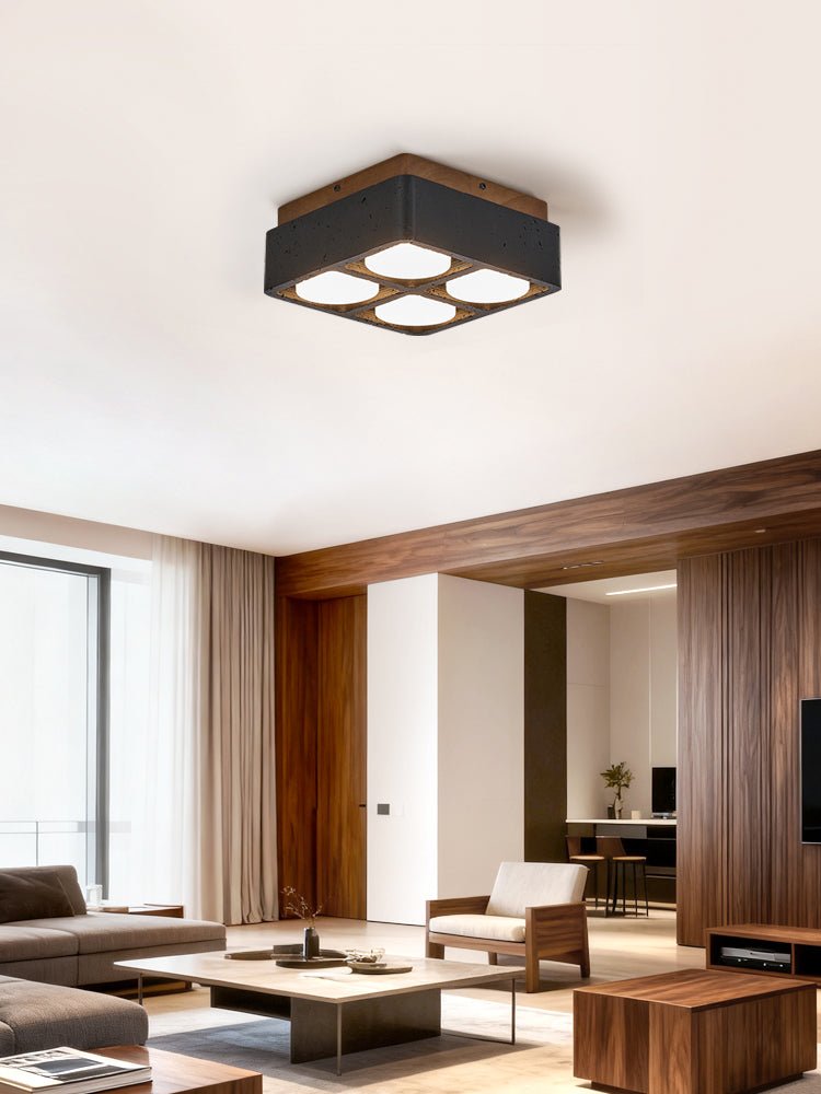 Plafonnier moderne Reyn en Noyer bois et noir travertin