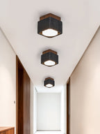 Plafonnier moderne Reyn en Noyer bois et noir travertin