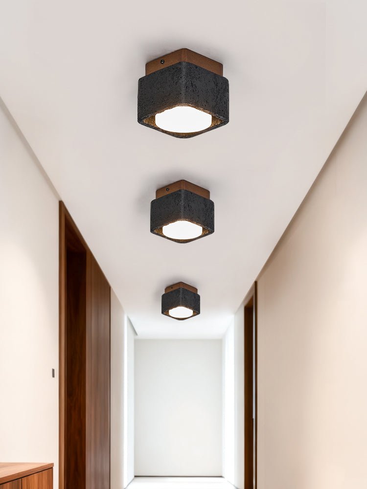 Plafonnier moderne Reyn en Noyer bois et noir travertin