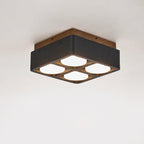 Plafonnier moderne Reyn en Noyer bois et noir travertin
