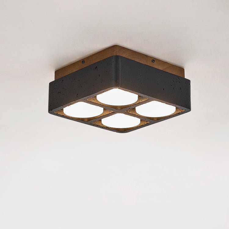 Plafonnier moderne Reyn en Noyer bois et noir travertin